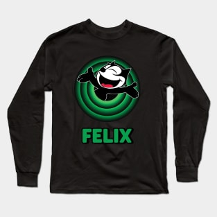 Felix the Cat Cartoon Cat Arms Outstretched Green Vintage Retro Long Sleeve T-Shirt